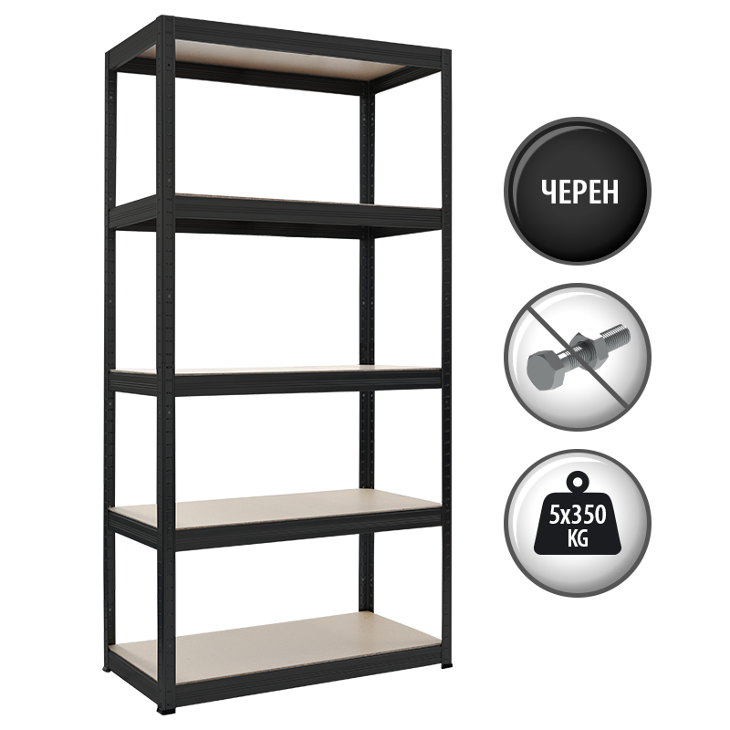 Метален стелаж STAR 180x90x40 см, до 350 кг на рафт - черен, снимка 2
