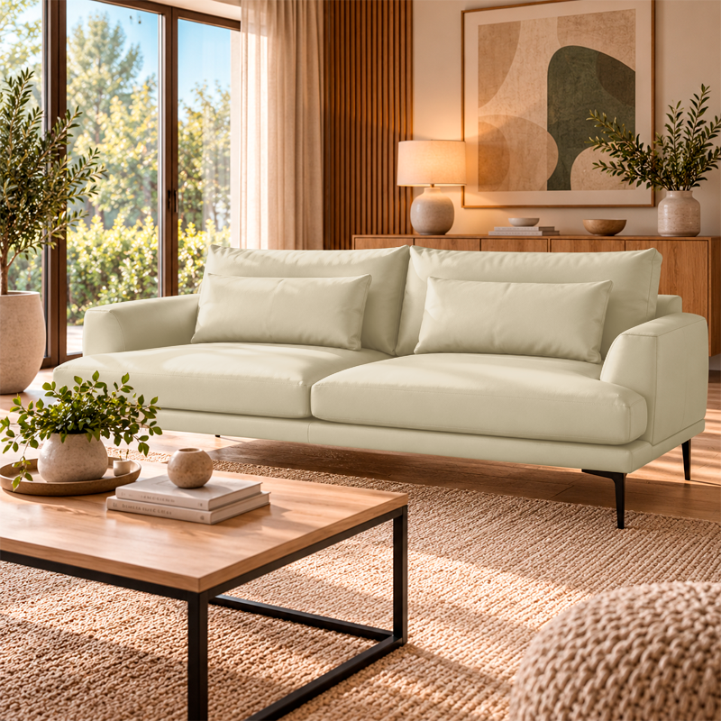 Кожен диван - тройка GRASTEN LUX - крем, снимка 2