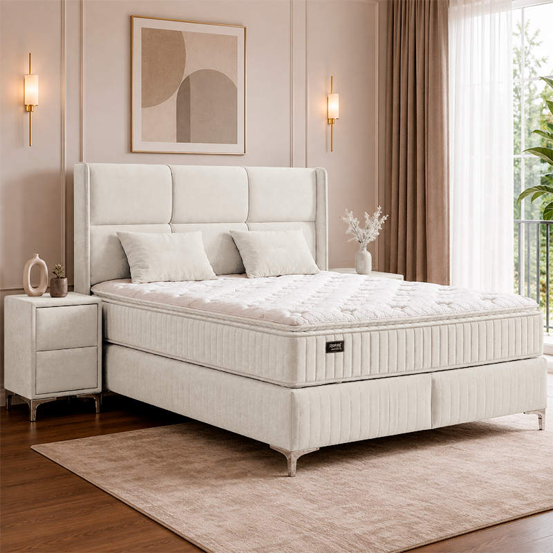 Тапицирана спалня с матрак BELLA 160 x 200 - бежов 02, снимка 5