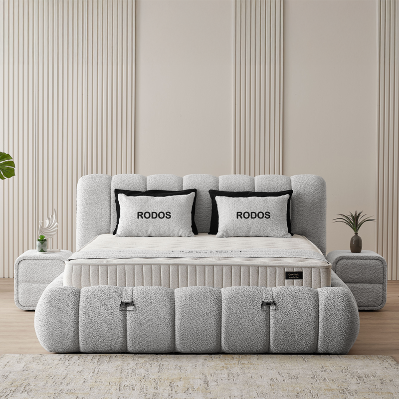 Тапицирана спалня с матрак RODOS 140 х 200 - светлосив 326, снимка 4