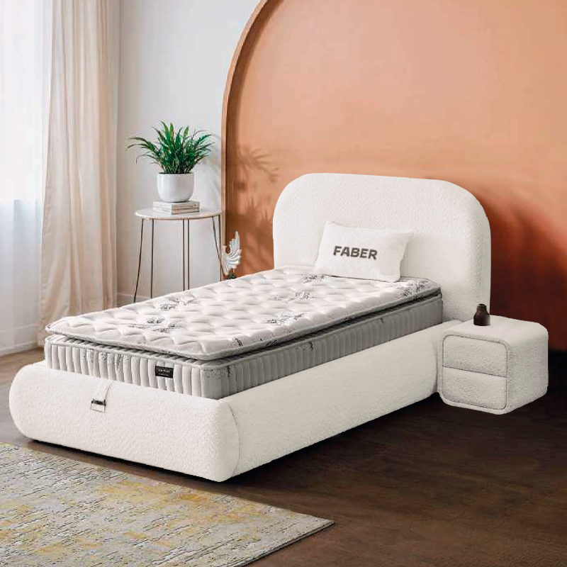 Тапицирано легло с матрак FABER 90 х 200 - слонова кост AN, снимка 2
