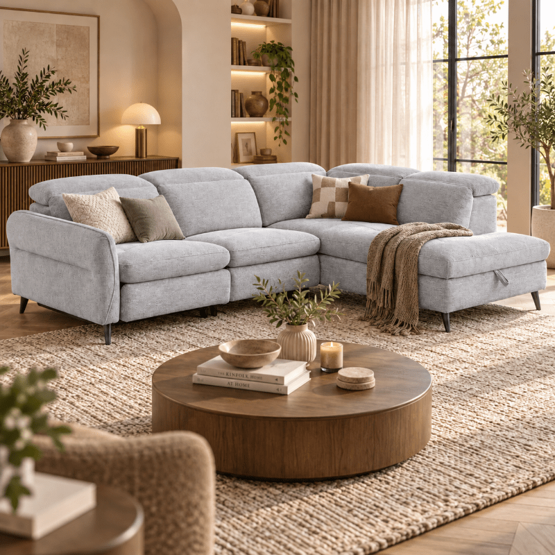 Ъглов разтегателен диван PORTICI LUX - сив, снимка 2