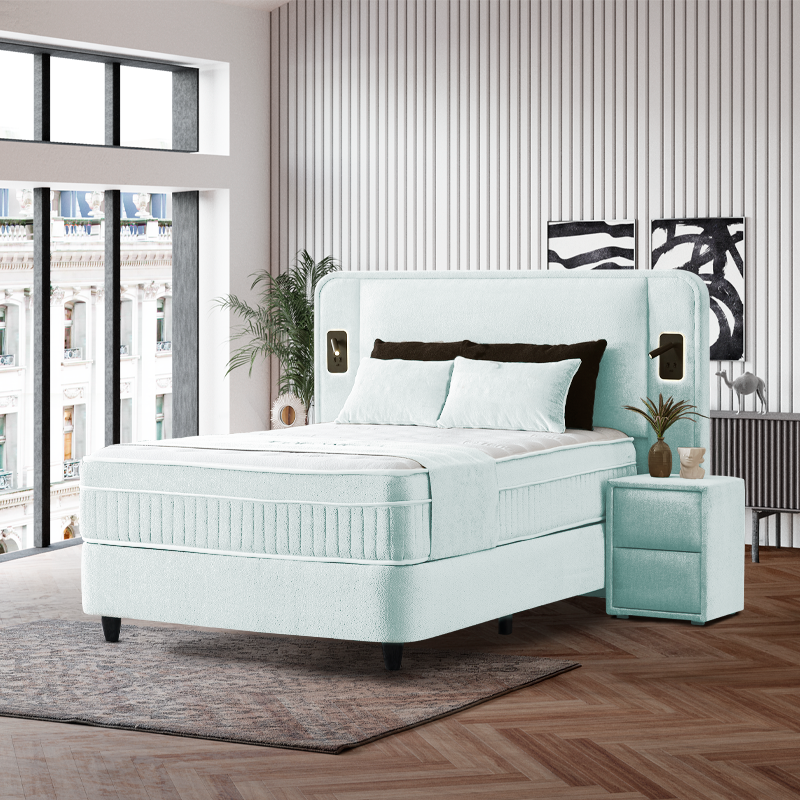 Тапицирано легло с матрак CANCUN 120 x 200 - светлозелен, снимка 2