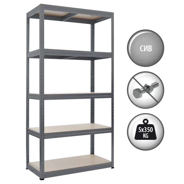 Metal rack STAR 180x90x45 cm, up to 350 kg per shelf - grey