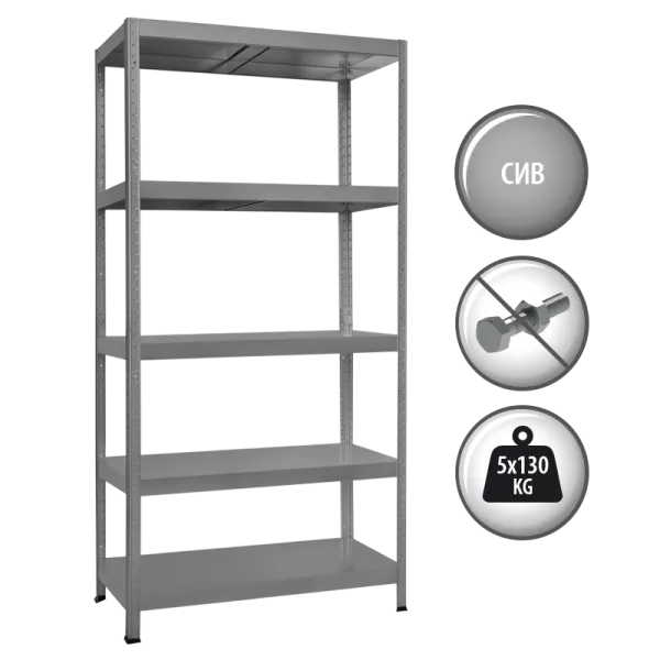 Metal rack HARD 180x100x40 cm, up to 130 kg per shelf  - grey