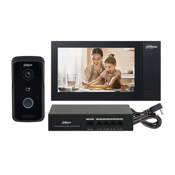 Комплект еднофамилна видеодомофонна система Dahua KTP02/VTO2111D-P-S2/VTH2421FB-P