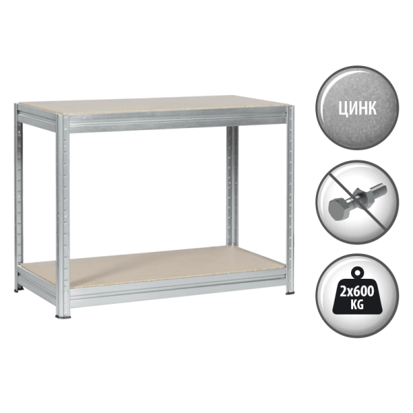 Metal rack MEGA 87x120x60 cm, up to 600 kg per shelf - Zinc