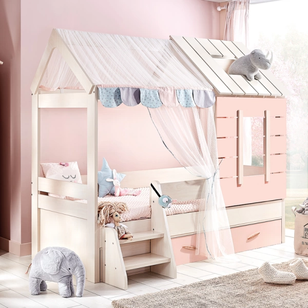 Kids bed montessori PINK HOUSE 90 x 200 - pink