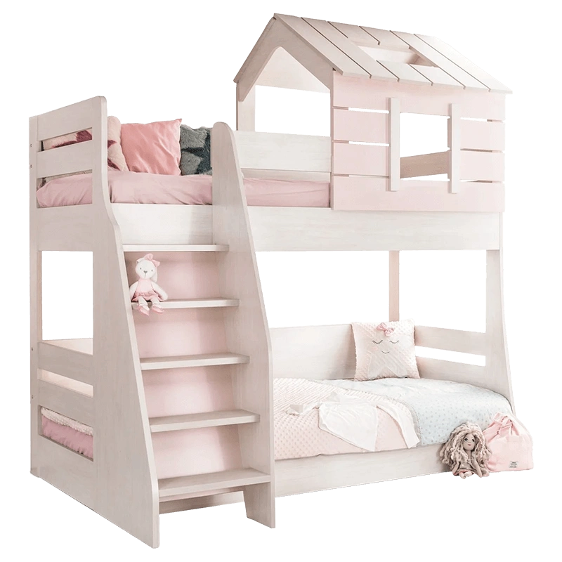 Двуетажно детско легло PINK HOUSE - ляво