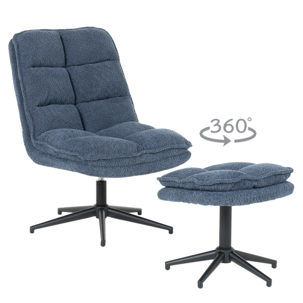 Armchair with stool JANET - blue