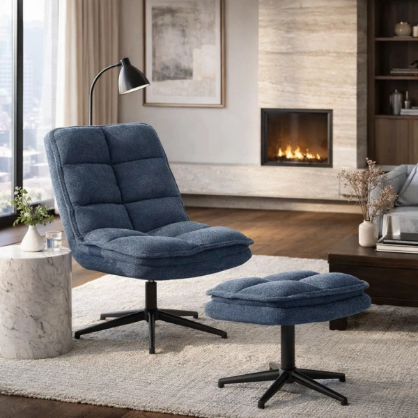 Armchair with stool JANET - blue