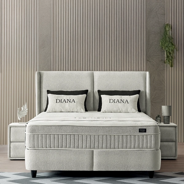 Тапицирана спалня с матрак DIANA 160 x 200 - бежова 326