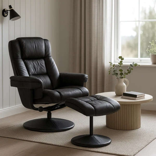 Armchair with stool JACKY - dark grey