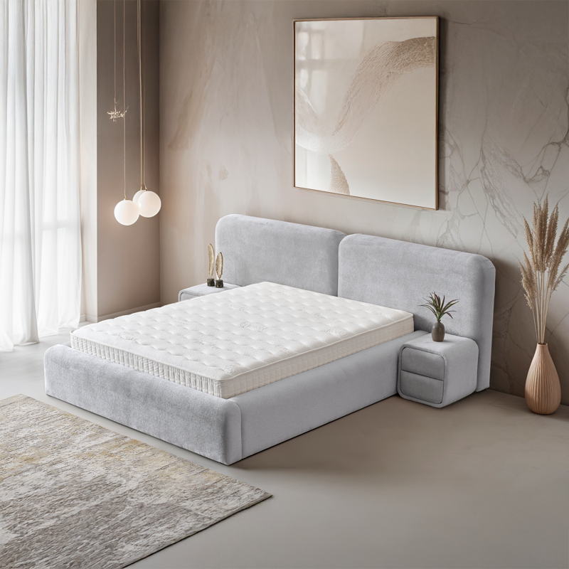 Тапицирана спалня с матрак MYKONOS 180 х 200 - сребърен AN