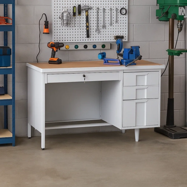 Metal desk Carmen CR-1318 L - beech-grey