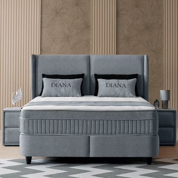 Тапицирана спалня с матрак DIANA 140 x 200 - светлосив 326
